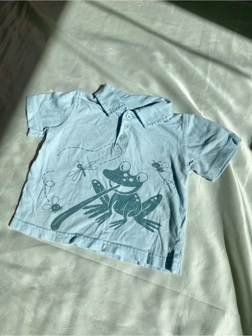 Greendog Light Blue Frog Graphic Polo Shirt Size 6-9 Months